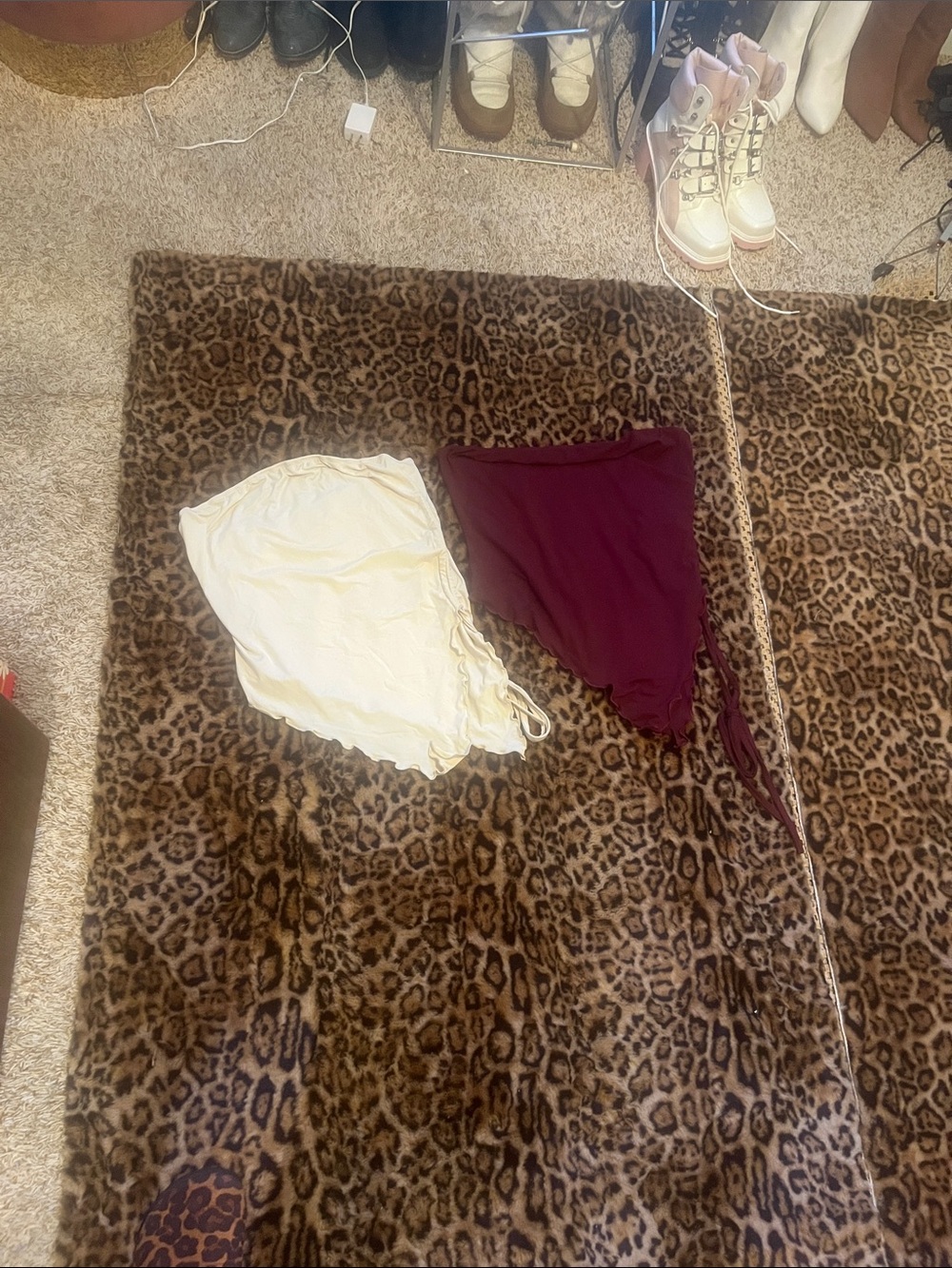SHEIN Cream and Burgundy Asymmetrical Side-Tie Skirts